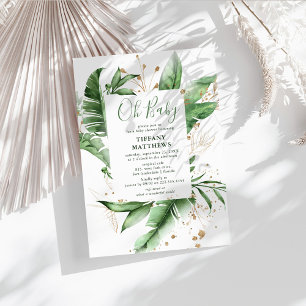 Botanical Tropical Leaf Frame & Gold Baby Shower Invitation