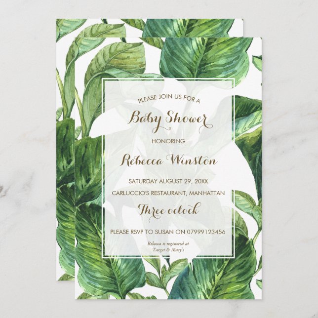 botanical tropical leaves baby shower invitation (Front/Back)