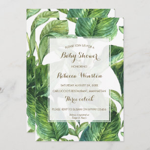 botanical tropical leaves baby shower invitation