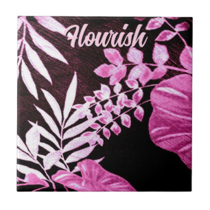 Botanical Tropical Leaves Palm Pink Personalised Tile