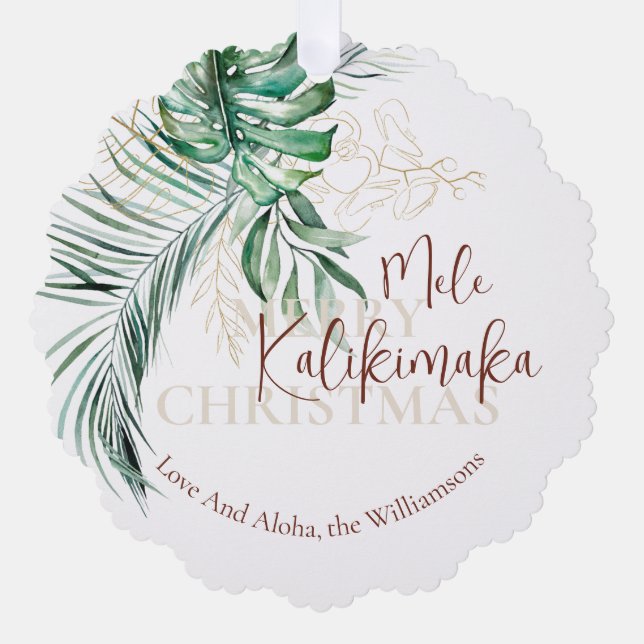 Botanical Tropical Mele Kalikimaka | Custom  Tree Decoration Card (Front)