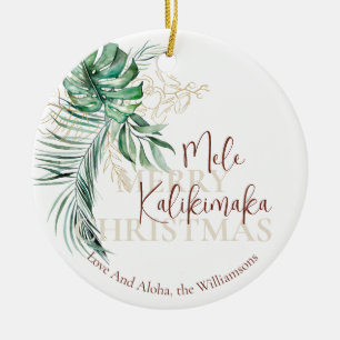 Botanical Tropical Mele Kalikimaka Family Photo Ceramic Tree Decoration