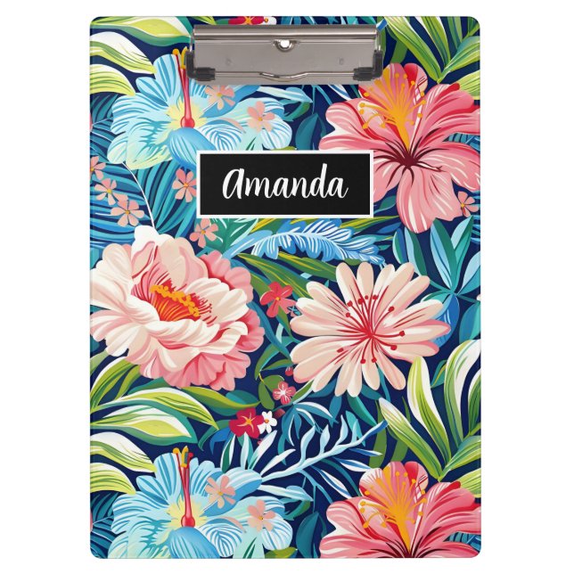 Botanical Tropical Summer Flowers Pattern Floral Clipboard (Front)