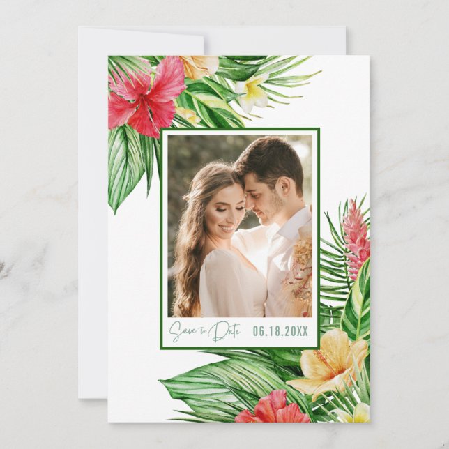 Botanical Tropical Wedding Photo Save The Date (Front)