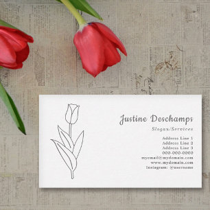 Botanical Tulip Line Art Flower Business Card