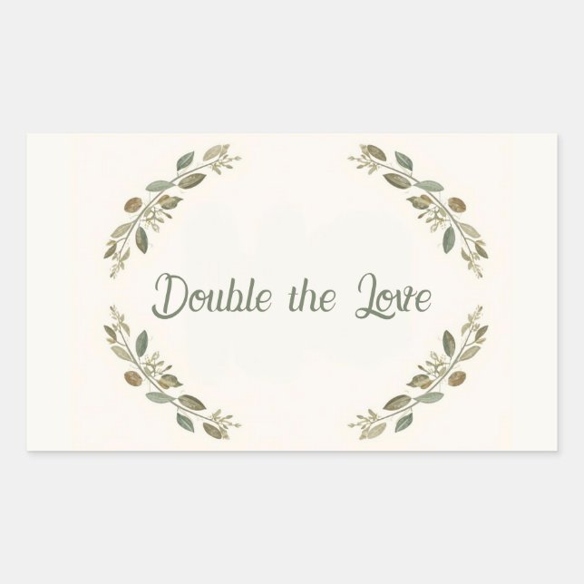 Botanical Twin Baby Shower Olive Branch Boho Green Rectangular Sticker (Front)