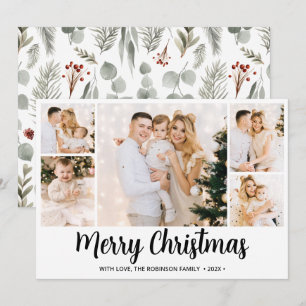 Botanical Typography 5 Photo Collage Christmas  Holiday Card