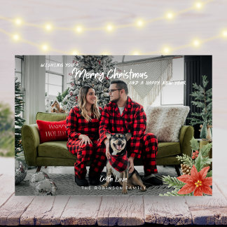 Botanical Typography Merry Christmas Photo Holiday Card