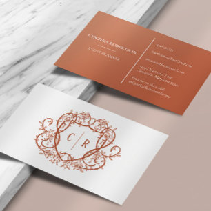 Botanical Vine Crest Monogram Elegant Terracotta Business Card