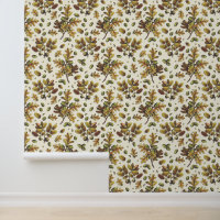 Botanical Vintage Brown Oak Leaves Acorns Beige