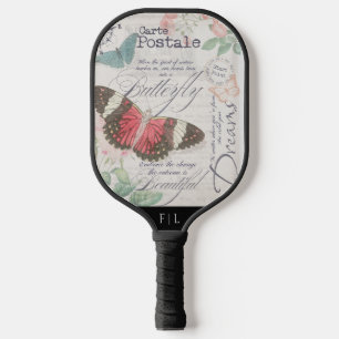 Botanical Vintage Carte Postale Butterflies Pickleball Paddle