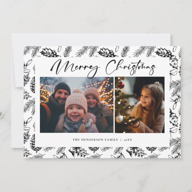 Botanical Vintage Christmas Photo Holiday Card (Front)