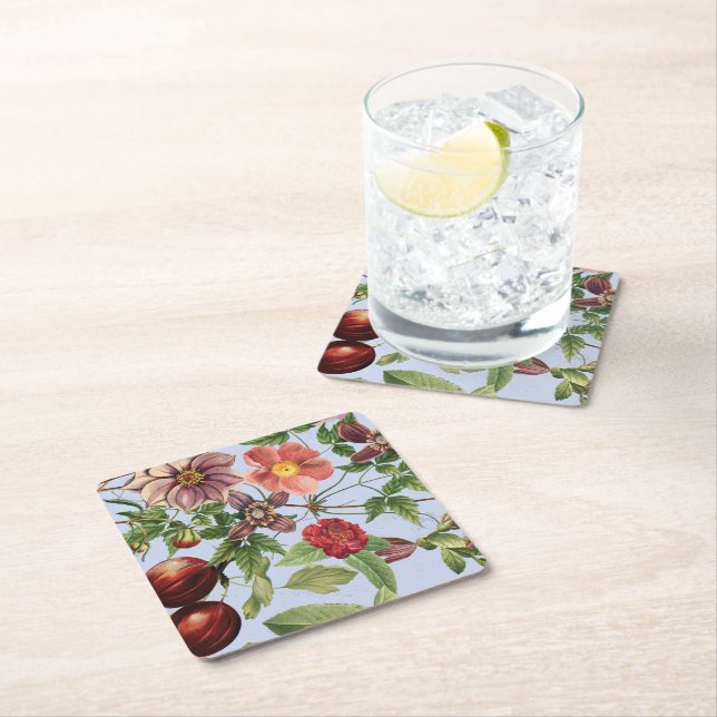 Botanical vintage design square paper coaster (Insitu)