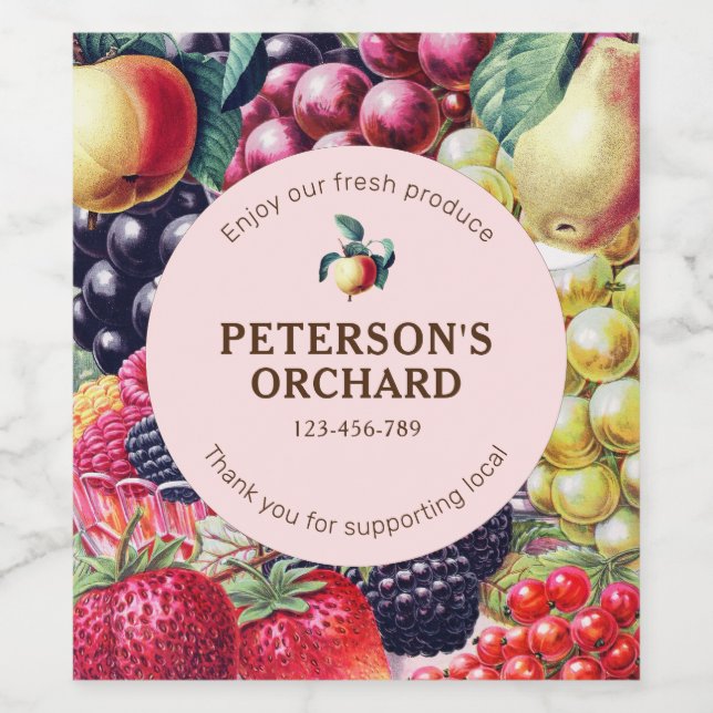 Botanical Vintage Fruit Local Farmer Label (Single Label)