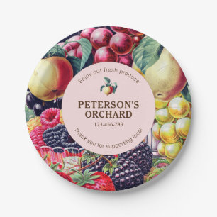 Botanical Vintage Fruit Local Farmer Label Paper Plate
