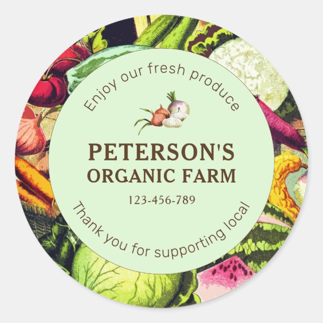 Botanical Vintage Vegetables Local Farmer Label (Front)