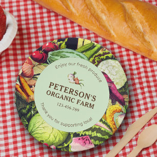 Botanical Vintage Vegetables Local Farmer Label Paper Plate