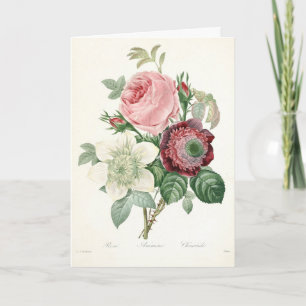 Botanical Vintage Watercolor Rose Anemone Bouquet Holiday Card
