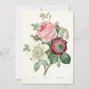 Botanical Vintage Watercolor Rose Anemone Bouquet Holiday Card