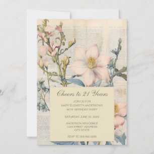  Botanical Vintaqe Wildflower 21st Birthday Invitation