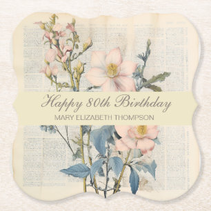  Botanical Vintaqe Wildflower 80th Birthday Paper Coaster