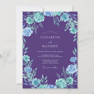 Botanical Violet Cyan Petal Wedding Invitation