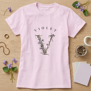 Botanical Violet 'V' Monogram with Birch & Flowers T-Shirt