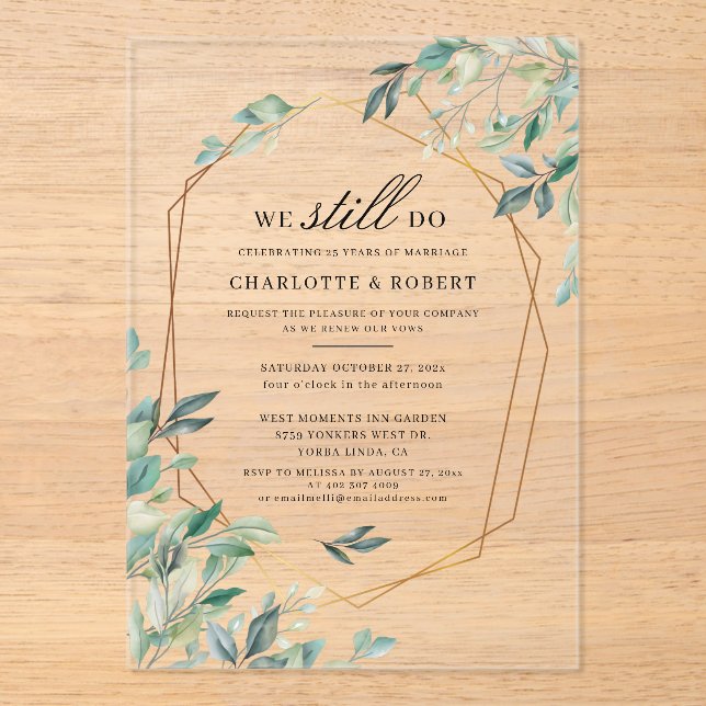 Botanical Vow Renewal Eucalyptus Wedding Acrylic Invitations (Front)