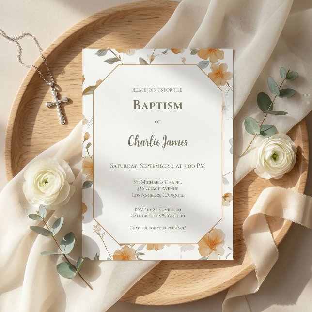 Botanical Warm Yellow Baptism Invitation (Creator Uploaded)