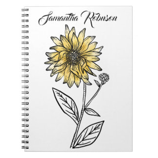 Botanical watercolor aesthetic line art sunflower notebook