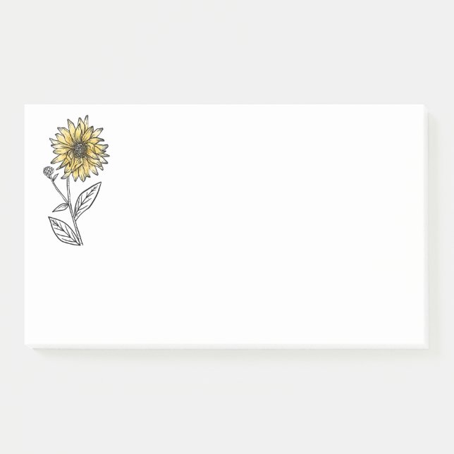 Botanical watercolor aesthetic line art sunflower  post-it notes (Front)