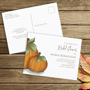 Botanical Watercolor Autumn Pumpkins Bridal Shower Postcard