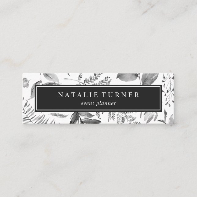 Botanical Watercolor Black & White Mini Business Card (Front)