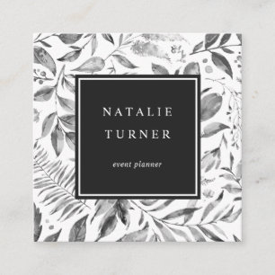 Botanical Watercolor Black & White Square Business Card