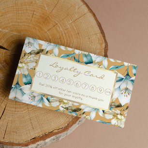 Botanical watercolor blue white gold lily floral loyalty card