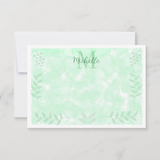 Botanical Watercolor Branches Leaves Monogram   Card (Front)