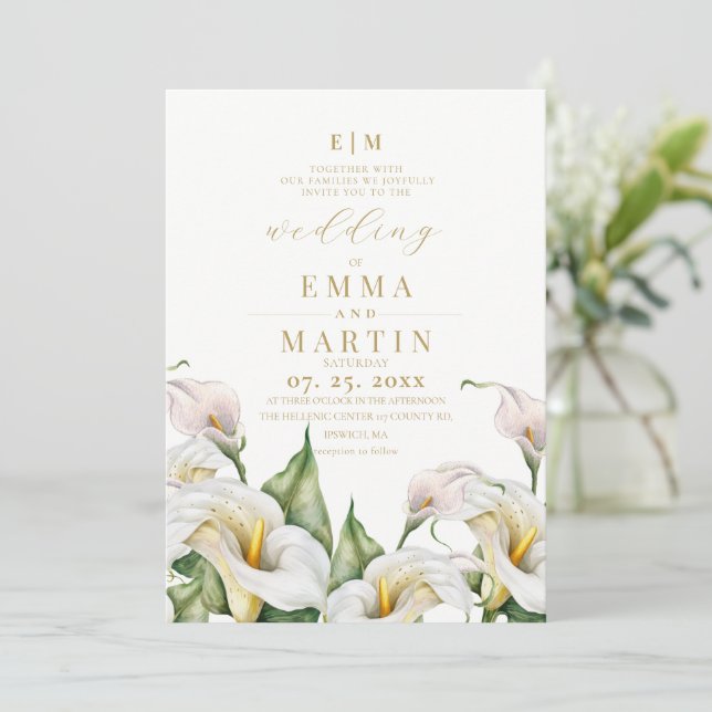 Botanical Watercolor Calla Lily Wedding Invitation (Standing Front)