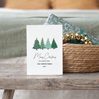 Botanical Watercolor Christmas Tree Holiday Card