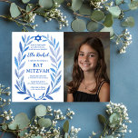 Botanical Watercolor CUSTOM PHOTO Bat Bar Mitzvah<br><div class="desc">Perfect card to announce a bat mitzvah, bar mitzvah or other Jewish celebration! Hand drawn delicate leaf trame art for you! FULLY CUSTOMIZABLE! Click on “Personalise” above to edit the text, add your photo. Click "edit using design tool" to adjust the fonts, colours and placements. Also you can easily change...</div>