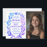 Botanical Watercolor CUSTOM PHOTO Bat Bar Mitzvah Invitation<br><div class="desc">Perfect card to announce a bat mitzvah, bar mitzvah or other Jewish celebration! Hand drawn delicate leaf trame art for you! FULLY CUSTOMIZABLE! Click on “Personalize” above to edit the text, add your photo. Click "edit using design tool" to adjust the fonts, colors and placements. Also you can easily change...</div>