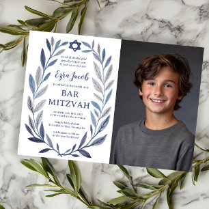 Botanical Watercolor CUSTOM PHOTO Bat Bar Mitzvah Invitation