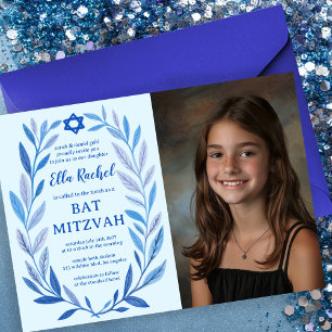 Botanical Watercolor CUSTOM PHOTO Bat Bar Mitzvah Invitation