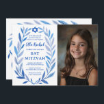 Botanical Watercolor CUSTOM PHOTO QR Bat Mitzvah Invitation<br><div class="desc">Perfect card to announce a bat mitzvah, bar mitzvah or other Jewish celebration! Hand drawn delicate leaf trame art for you! FULLY CUSTOMIZABLE! Click on “Personalise” above to edit the text, add your photo, and add your link to the QR code. Click "edit using design tool" to adjust the fonts,...</div>