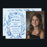 Botanical Watercolor CUSTOM PHOTO QR Bat Mitzvah Invitation<br><div class="desc">Perfect card to announce a bat mitzvah, bar mitzvah or other Jewish celebration! Hand drawn delicate leaf trame art for you! FULLY CUSTOMIZABLE! Click on “Personalise” above to edit the text, add your photo, and add your link to the QR code. Click "edit using design tool" to adjust the fonts,...</div>