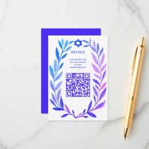 Botanical Watercolor CUSTOM QR Bar Bat Mitzvah Enclosure Card