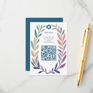 Botanical Watercolor CUSTOM QR Bar Bat Mitzvah Enclosure Card