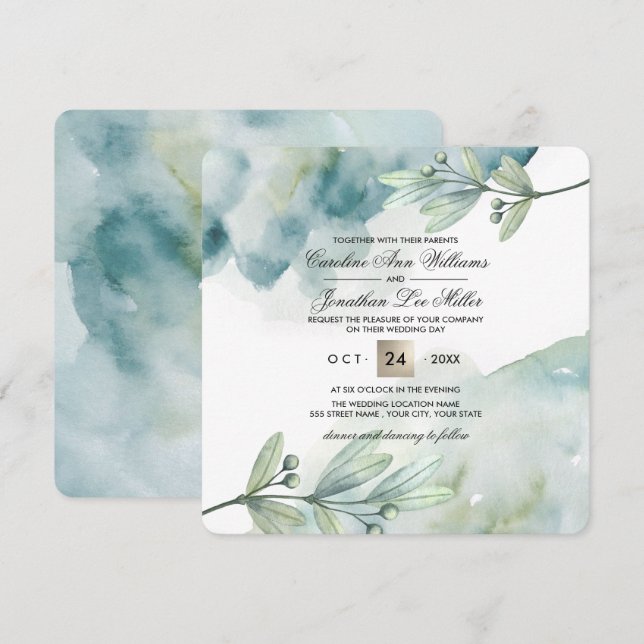 Botanical Watercolor Custom Wedding Invitations (Front/Back)