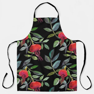 Botanical watercolor drawing dogrose pattern. Brig Apron