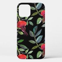 Botanical watercolor drawing dogrose pattern. Brig