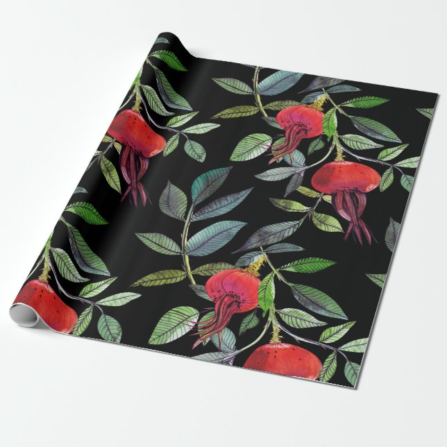 Botanical watercolor drawing dogrose pattern. Brig Wrapping Paper (Unrolled)